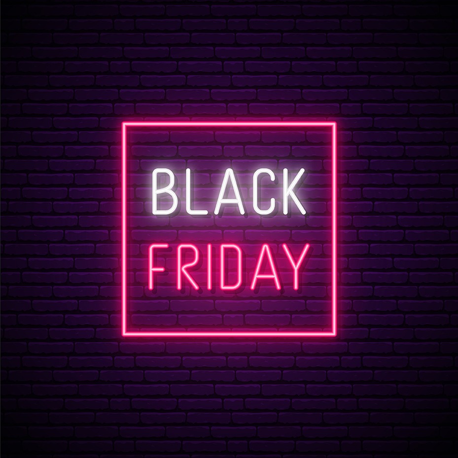 Black Friday Sale neon signboard. Neon Black Friday inscription in square frame. Vector Sale banner.