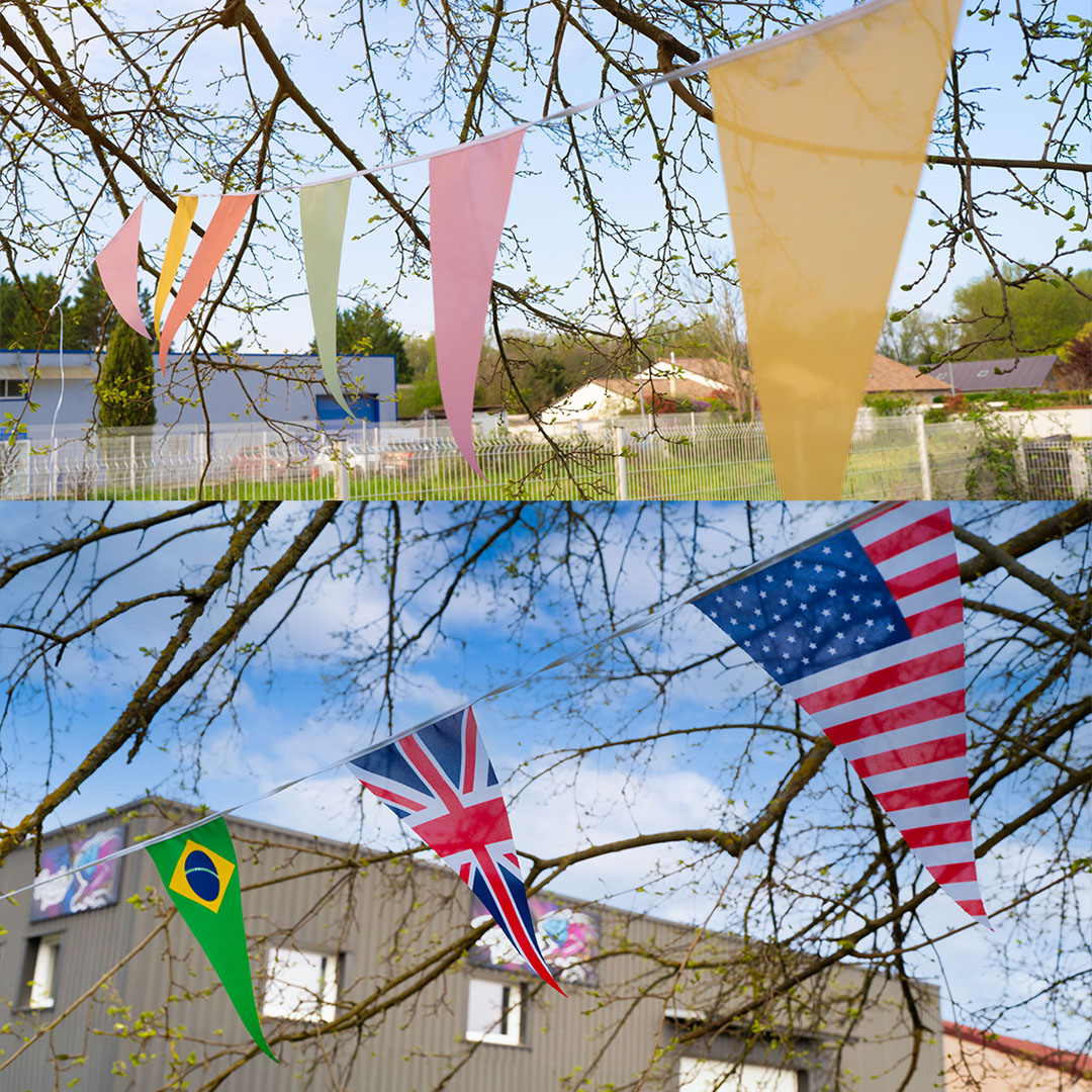 Guirlande publicitaire en tissu maille résistante pour une utilisation en extérieur